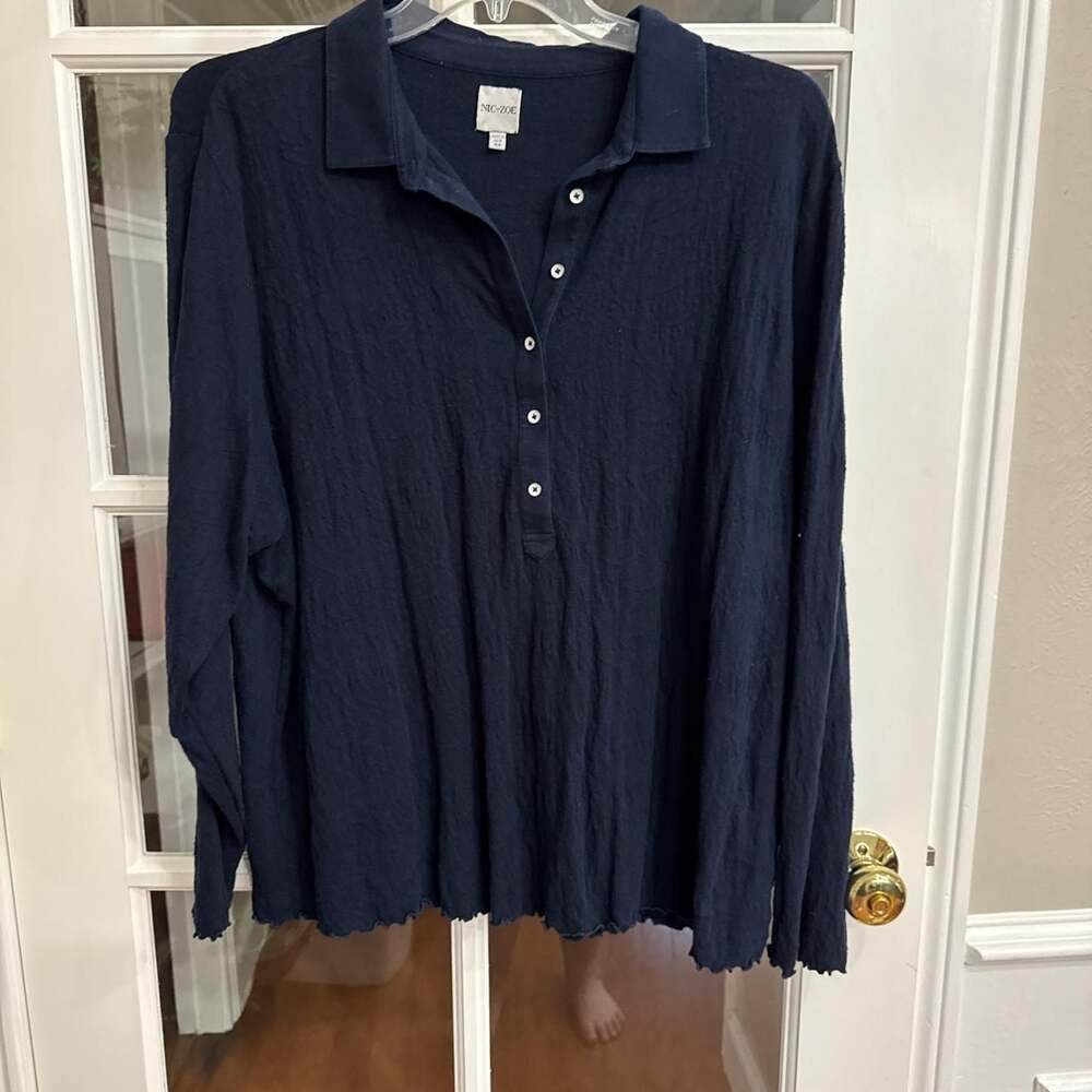 Nic+Zoe Navy Blue Long Sleeve Textured Henley Top, Women's Size 3X